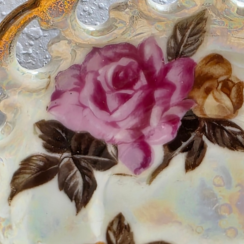 Vintage 50s‎ Metasco Japan Porcelain Rose Gold Lattice Plate Decorative Display - Picture 3 of 6